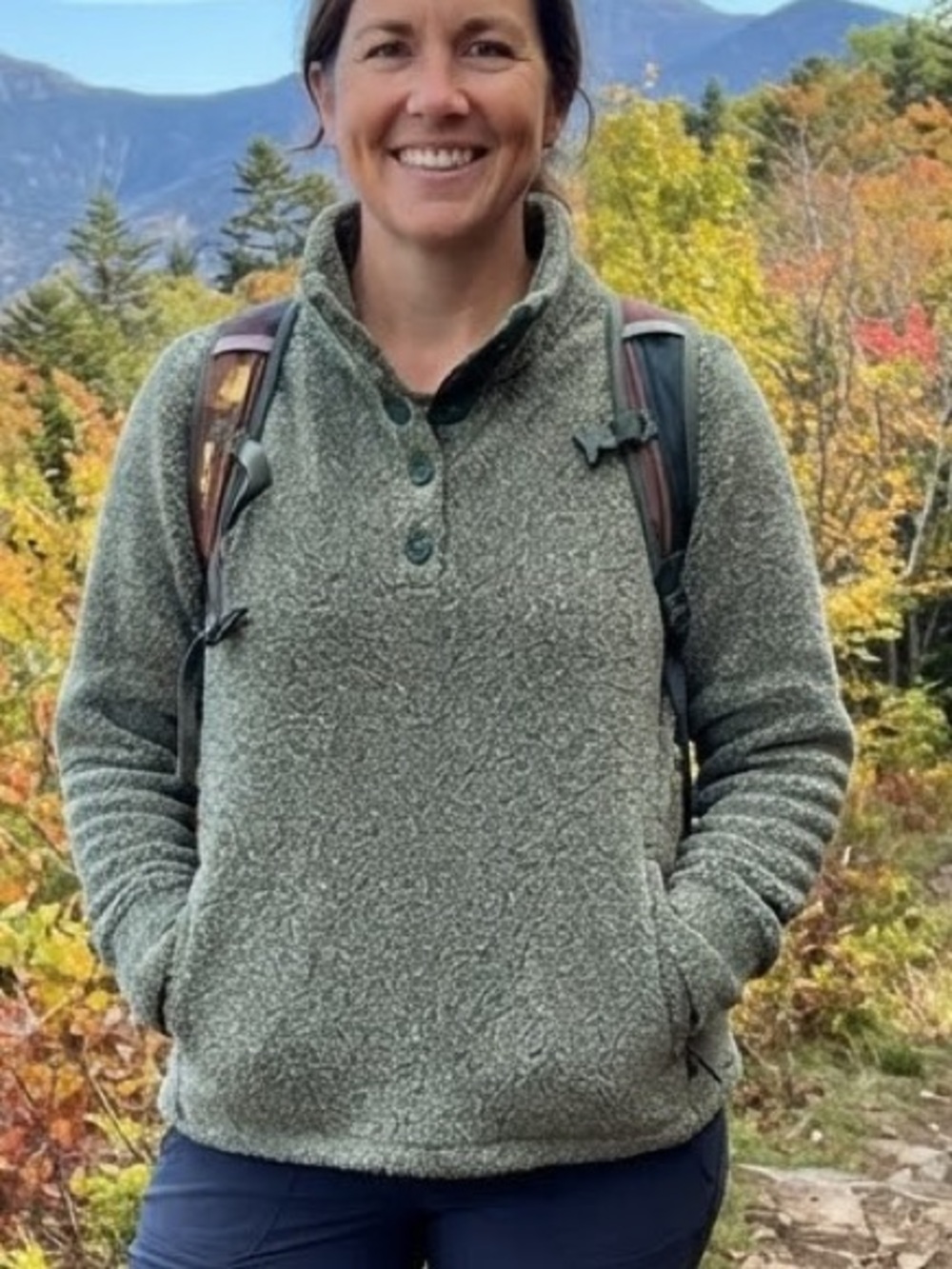 Eddie Bauer Outdoor Granola Olive Green Sherpa Button Mock Neck Pullover Small